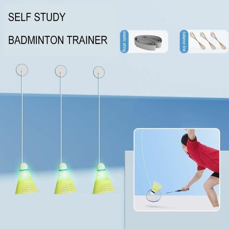 Elástico Badminton Trainer Set, Bolas De Nylon Brilhantes, Ferramenta Leve De Auto-Treinamento