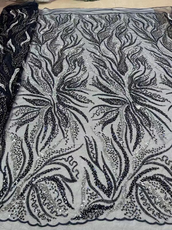 Африканская Тяжелая кружевная ткань из бисера, необычная блестящая кружевная ткань из бисера с блестками, женское элегантное шикарное платье