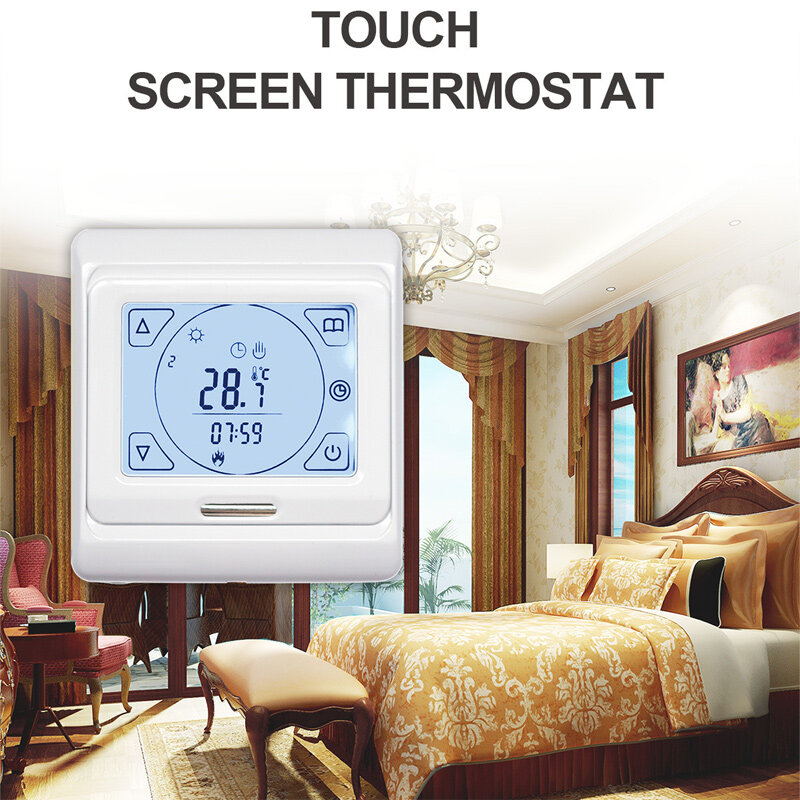 Panel pengontrol suhu pemanas lantai listrik, pengatur termostat tampilan Digital cerdas pemrograman fleksibel