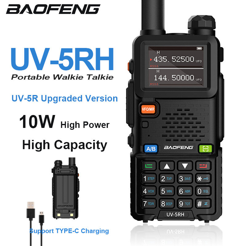BAOFENG-walkie-talkie de alta potencia, dispositivo UV-5RH versión mejorada, con batería ampliadora de banda Dual, compatible con carga de BF-UV5RH, UV5R, nuevo, TYPE-C