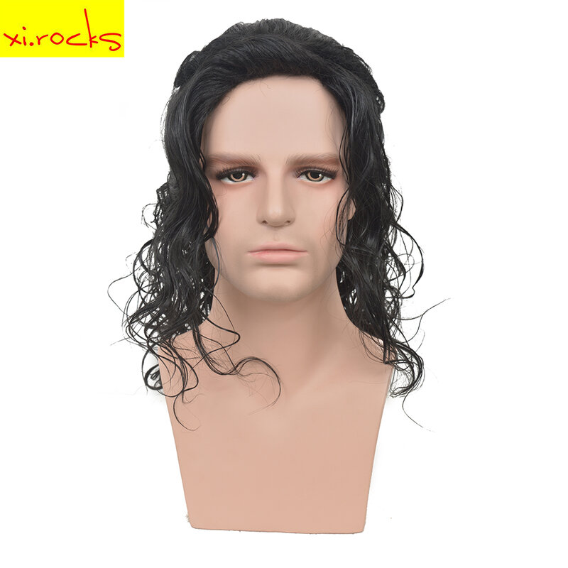 Xi-rocks-peluca negra de Michael Jackson AD3499, juego de rol, medio y largo pelo rizado, Cosplay de Halloween, Cos