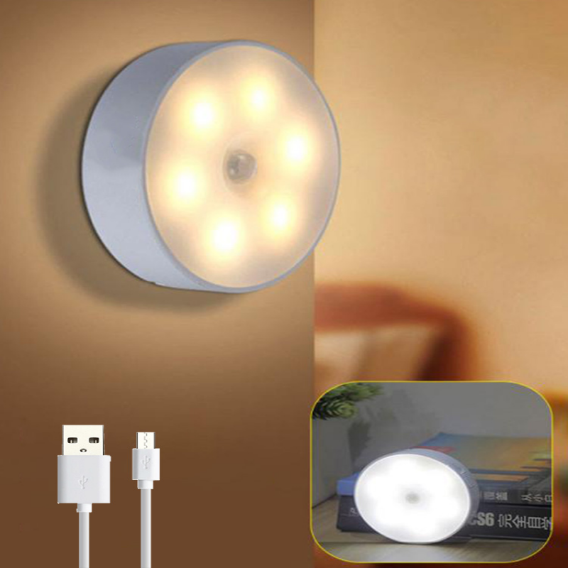 Led Night Light Motion Sensor Wall-Mounted Lamp Creative Kitchen Bedroom Wardrobe Charging Popular Bedside Light