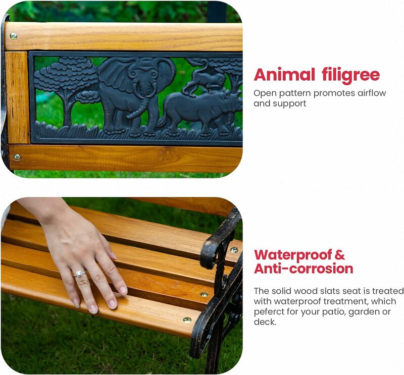 FDW Patio Garden Bench Park portico sedia con bracciolo in ghisa mobili in legno mobili animali panca per bambini