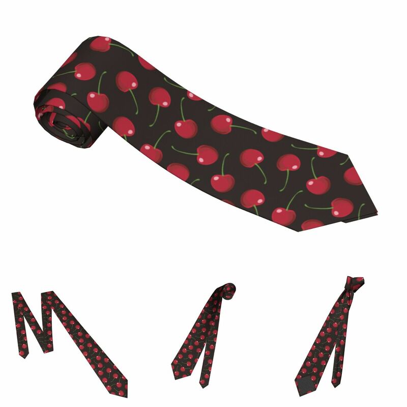 Gravata de cereja masculino feminino poliéster 8 cm pescoço gravata para homem seda clássico acessórios cravat presente de casamento
