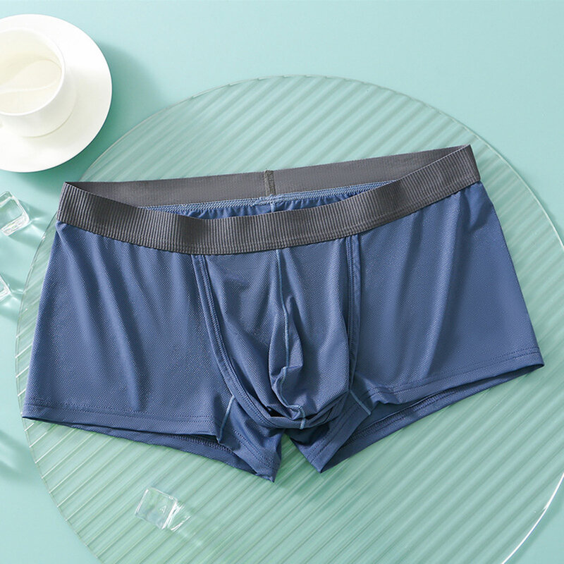Men Ice Silk Transparent Breathable Comfy Boxers Underwear Bulge Boxer Briefs Shorts Panties Elasticity Slips Sleepwear