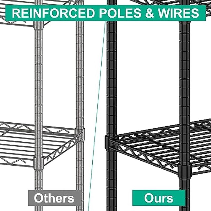Folews Wire Shelving Unit with Wheels, Heavy Duty Storage Shelves Metal Shelf Storage Rack Organizer Wire Shelf Rack Kitchen