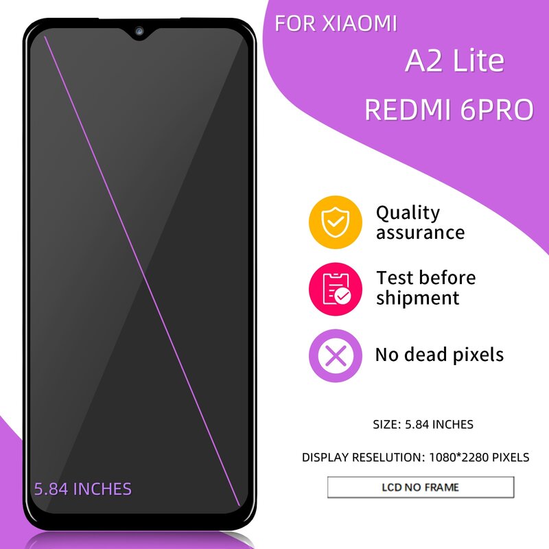 5,84 "LCD dla XIAOMI A2 LITE REDMI 6 PRO Wyświetlacz Ekran dotykowy Digitizer Wymiana ekranu LCD telefonu dla Redmi 6 Pro M1805D1SG