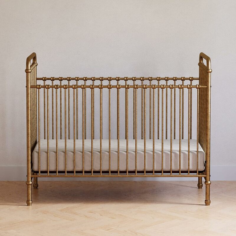 Abigail, 3-в-1, металлическая кроватка в винтажном стиле, золотистая, сертифицированная Greenguard Gold