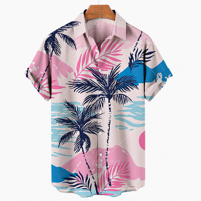 남성용 하와이안 셔츠, 3D 레트로 코코넛 나무 패턴, 반팔, 휴가, 통기성, 캐주얼 디자인, 패션 의류, 여름