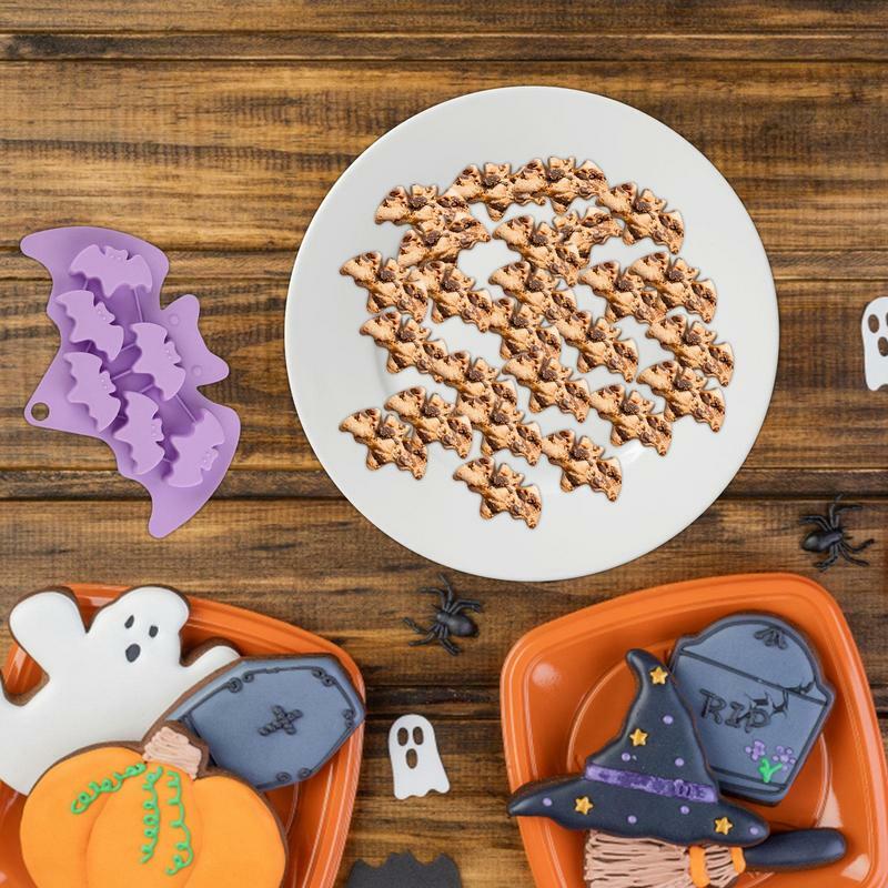 Moldes de silicona antiadherentes para Halloween, juguete para hornear, diseño de murciélago fantasma, Chocolate, gelatina, Fondant, pastel, suministros de fiesta hechos a mano