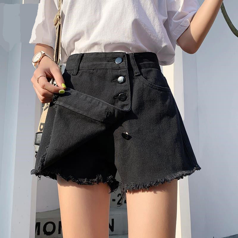 Шорты женские джинсовые с завышенной талией, винтажные повседневные свободные короткие юбки в Корейском стиле, универсальные, лето