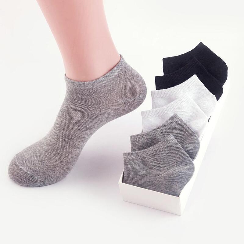 Meias esportivas respiráveis para mulheres, meias de cor sólida, meias confortáveis de algodão branco e preto, 10 pares, 5 pares