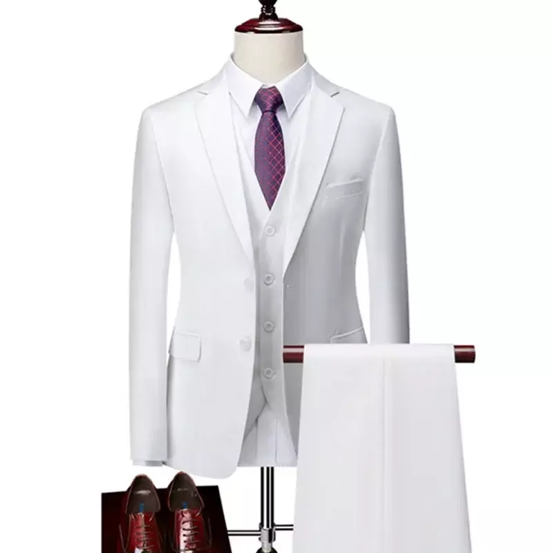 Men Business 3 Pieces Suits Sets / Male Groom Wedding Banquet Solid Color High End Custom Large Size Brand Blazers Jacket Coat