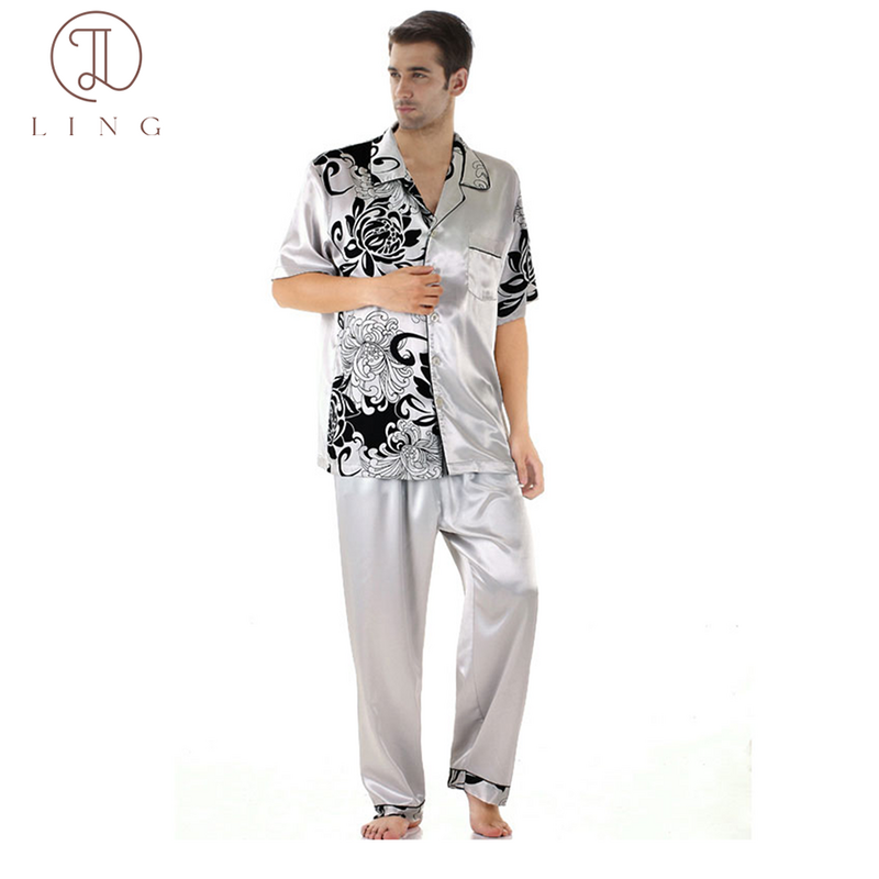 Conjunto de pijama de satén de seda para hombre, ropa de dormir de talla grande, para estar en casa