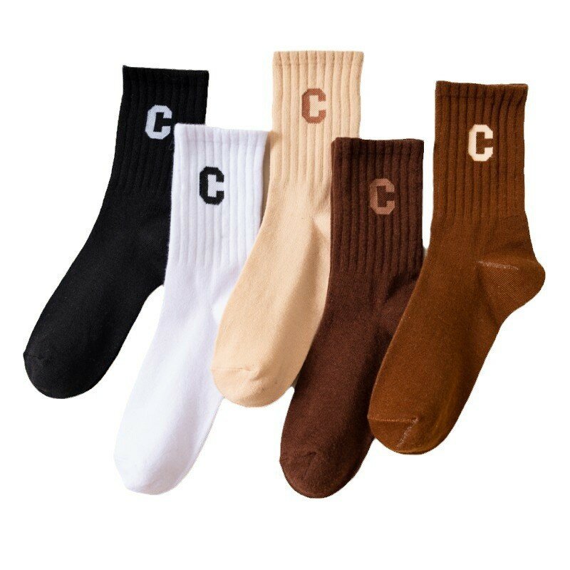 MYORED 10 pairs of letters joker in tube socks breathable air sport sock socks pure color in the embroidery vertical stripes