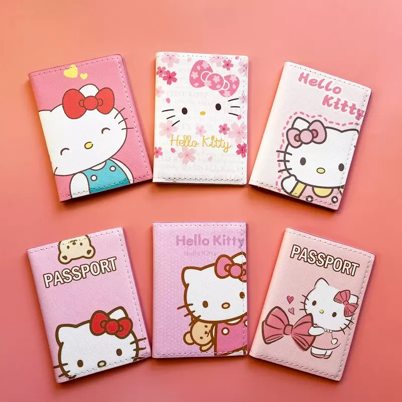 Lovely Sanrio Passport Cover Credit Card Holder Women Ladies PU Leather Business Card Bag Passport Holder Small Gift