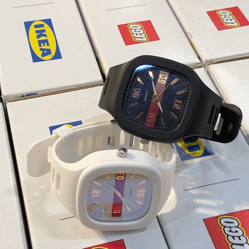 Кварцевые наручные часы контрастных цветов для влюбленных, простые часы с квадратным циферблатом и силиконовым ремешком, женские и мужские часы, модные спортивные женские часы