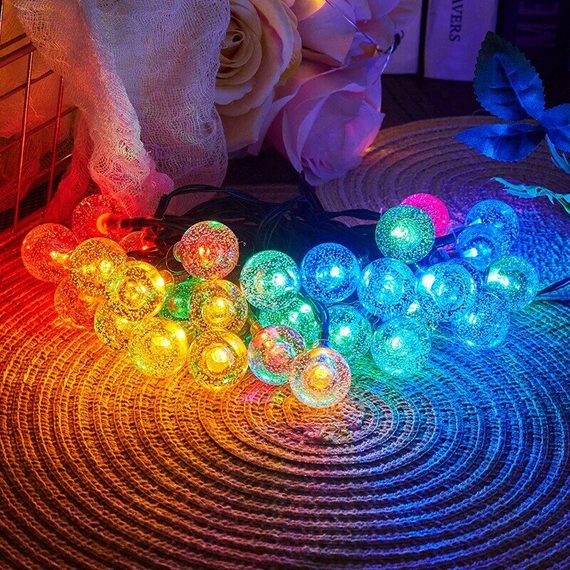 Solar Bubble Balls Lamp String Gotas de água ao ar livre Luzes impermeáveis de decoração de Natal, USB a pilhas
