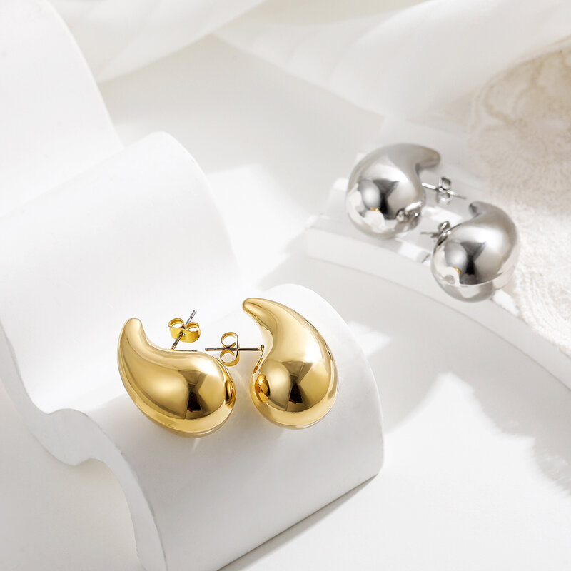 Orecchini pendenti a goccia in acciaio inossidabile placcato oro Dupes per le donne orecchini a cerchio a goccia d'acqua in metallo liscio leggero gioielli alla moda