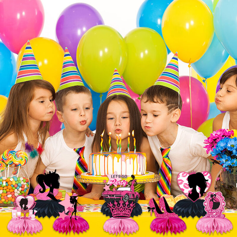 Decoración Para tarta de princesa Barbie, suministros de fiesta de cumpleaños con diamantes rosas, vasos de papel, platos, globos para bebé