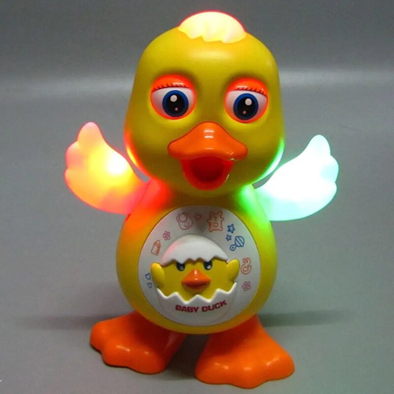 Lampu dansa elektrik bebek, mainan pendidikan bebek kuning kecil menari interaktif hadiah anak-anak musikal