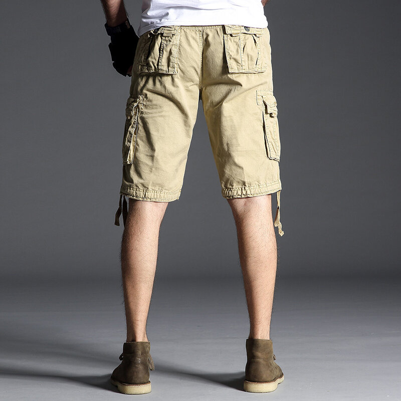 Calções de carga multibolsos grandes para homens, streetwear de algodão puro, roupas casuais, shorts de praia, verão, T0F3229