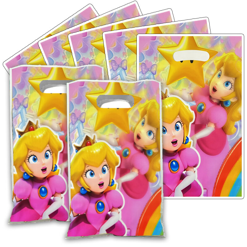 Super Mario Bros Peach Gift Bag para Crianças, Loot Bag, Festa de Aniversário, Decorações Rosa, Favores de Festa, 10Pcs, 16.5x25cm