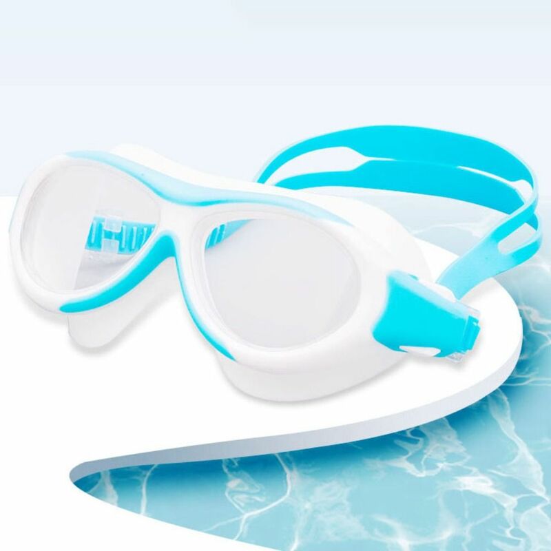 Детские плавательные очки HD с большой оправой, силиконовые детские плавательные очки, встроенные противотуманные плавательные очки