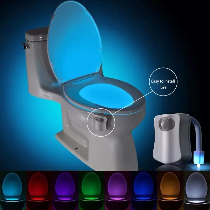 Veilleuse de siège de toilette à capteur de mouvement PIR, rétroéclairage étanche pour cuvette de toilette, lampe LED Shoaria, lumière de WC, 16 couleurs