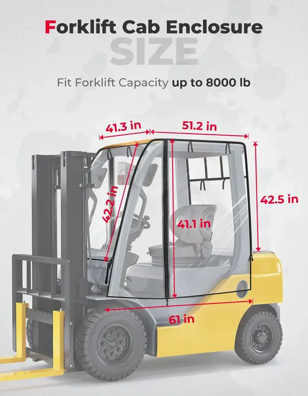 61"/Top 51.2"x41.3"x51.1" 8000 lb KEMIMOTO 0.8mm PVC Clear Forklift Cab Enclosure Cover Heavy Duty Waterproof UV Protection