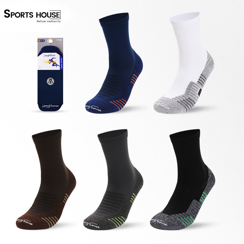 SPORT'S HOUSE Basketball socks with towel bottoms for men Absorbent breathable foot protective mid-tube sports socks