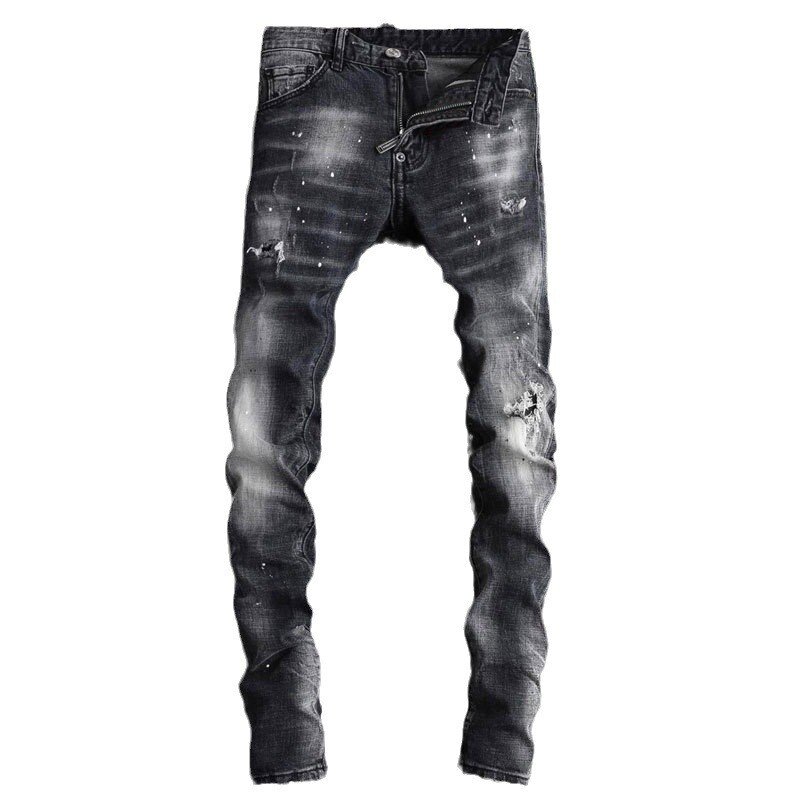 Markowe męskie dżinsy wysokiej jakości Retro czarny szare rozciągliwe dopasowanie dopasowane elastyczne porwane jeansy mężczyzn Hip Hop markowe spodnie Hombre