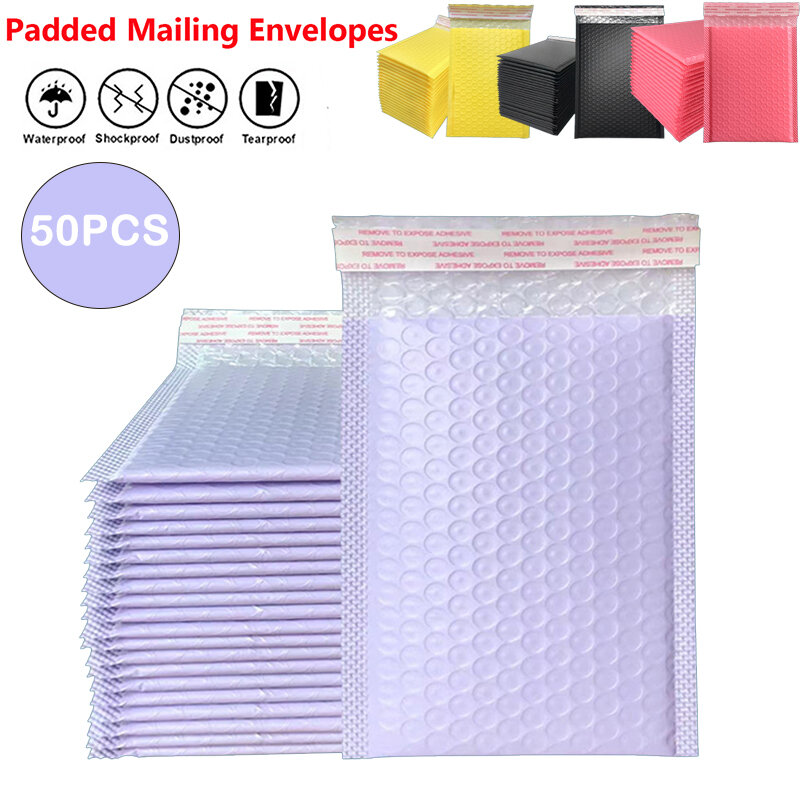 Pink Poly Bubble Mailers, Envelopes acolchoados, Bulk Bubble Forrado Wrap Polymailer Sacos, para Embalagem de Envio, Correio Auto Selo, 50Pcs