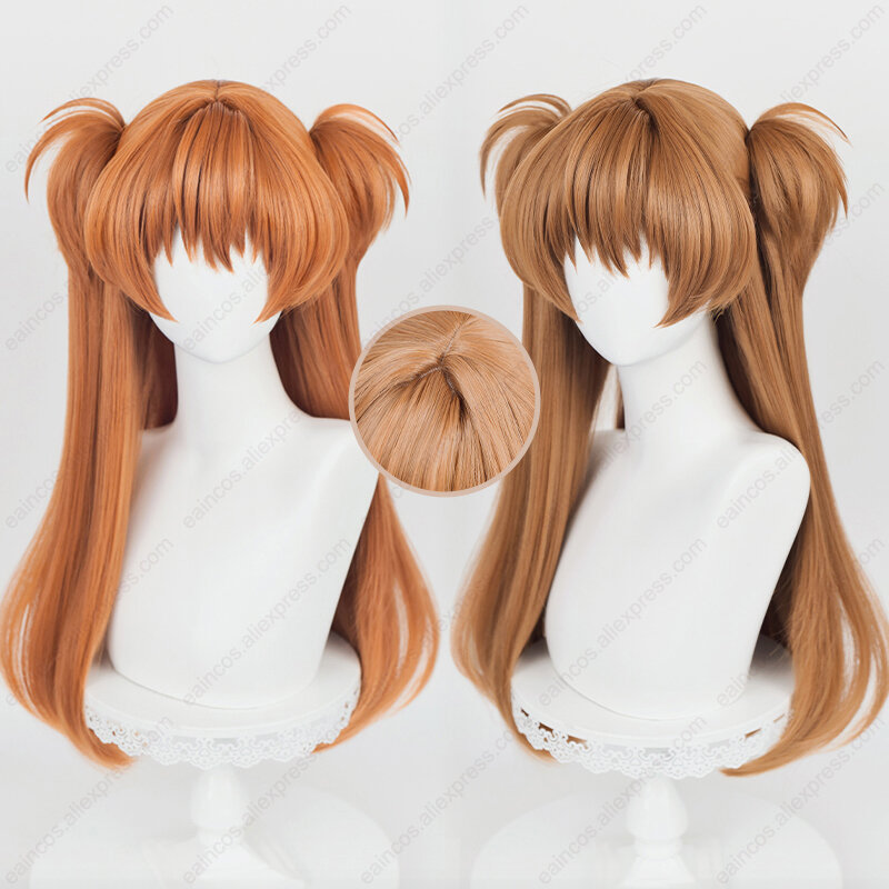 Anime EVA Asuka Langley Soryu Cosplay pelucas de Color mixto, pelo sintético resistente al calor, naranja, marrón, 68cm de largo