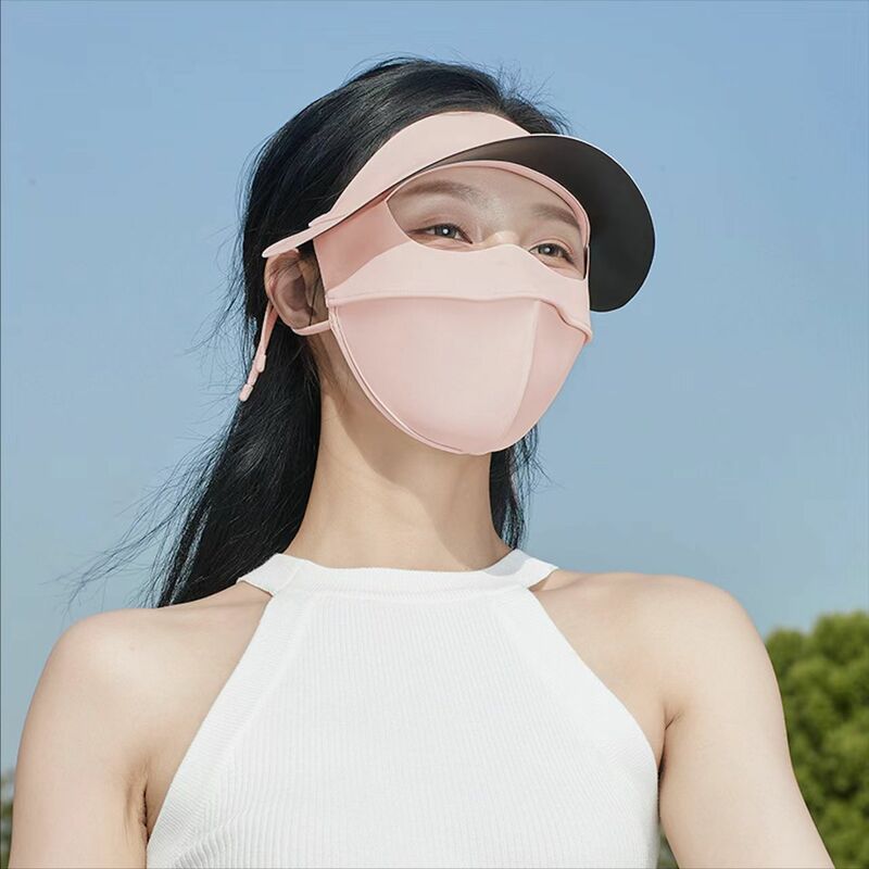 Máscara de protección solar de seda de hielo, máscara de cara completa, visera de pegamento negro, protección solar UV para la boca, Verano