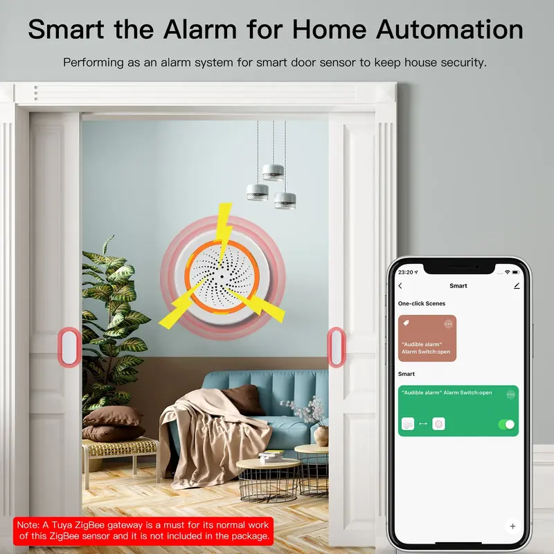 MOES Tuya ZigBee Sensor de sirena de luz y sonido inteligente, sistema de seguridad para el hogar, Hub de puerta de enlace, utilizado con Alexa, 90dB