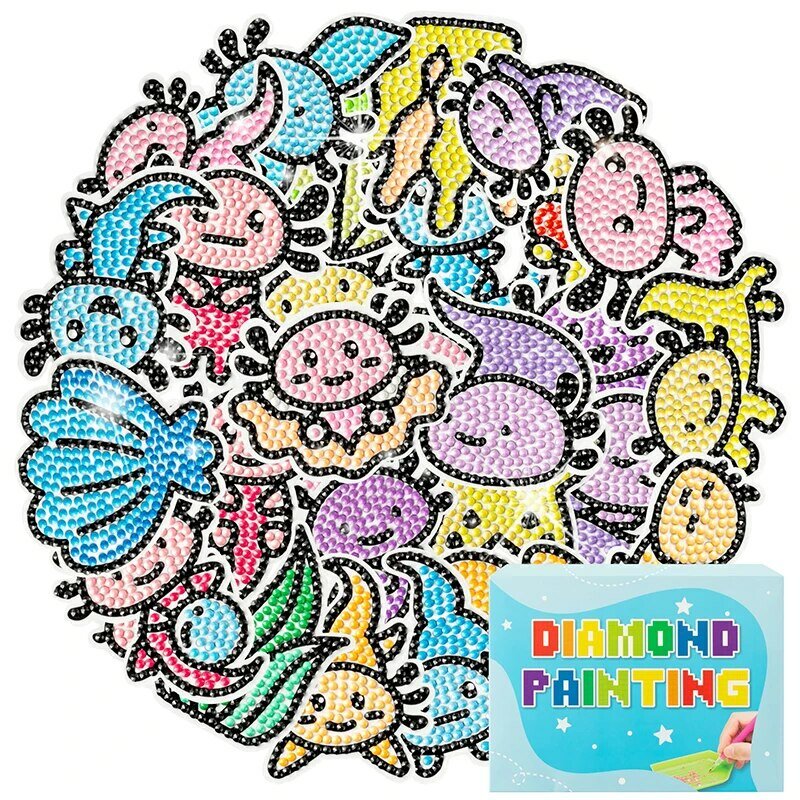 30Pcs Axolotl Diamond Painting Sticker 5D DIY Creative Art Craft Stickers Cartoon Mosaic Kits for Kids Adult Classroom Activity