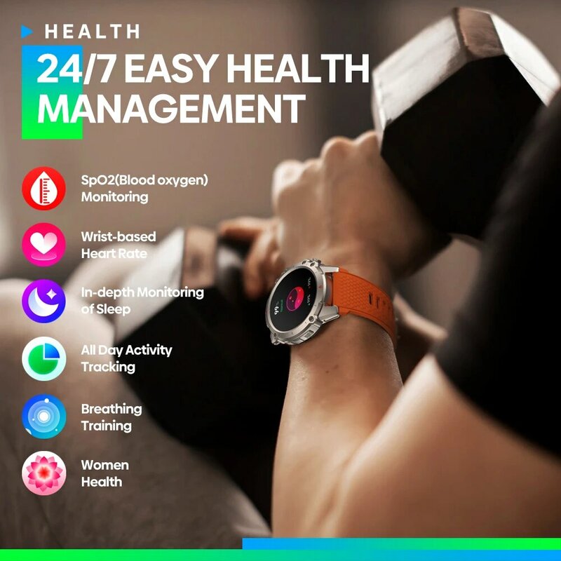 ساعة ذكية Zeblaze 7 Lite بجهاز الاتصال الصوتي بشاشة عرض IPS بحجم كبير + أوضاع رياضية ساعة ذكية لمراقبة الصحة 24 ساعة للرجال