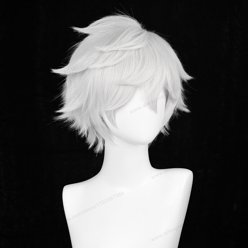 Парик для косплея Gabimaru 30 см аниме Серебристые белые мужские короткие волосы термостойкие синтетические парики