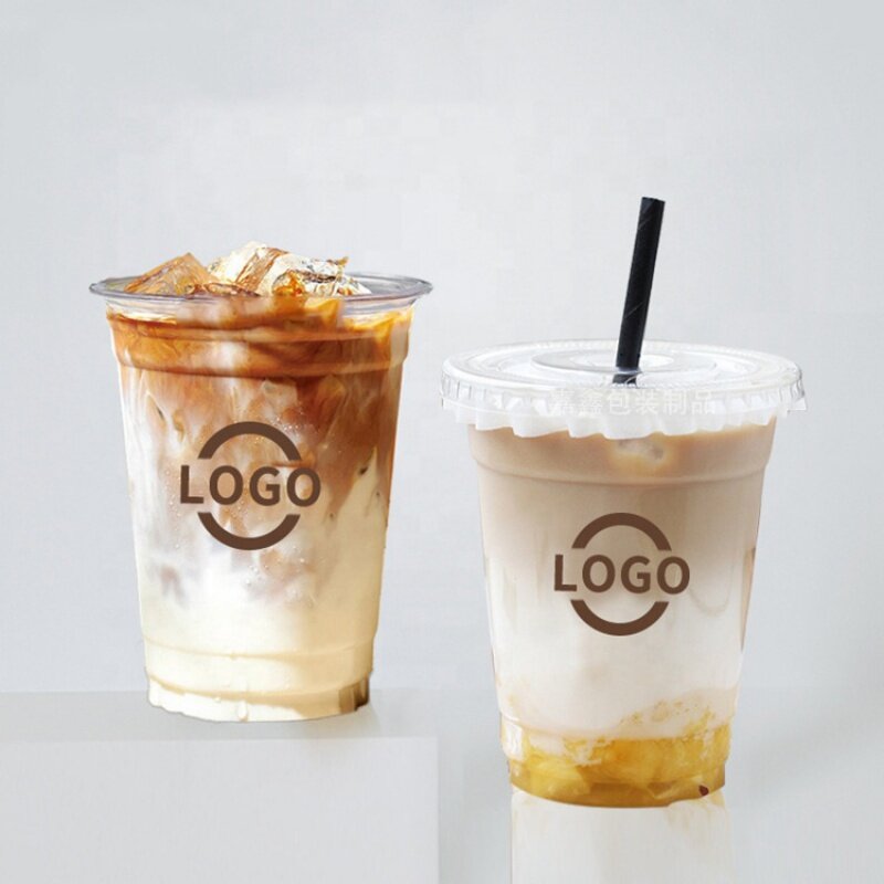 Kunden spezifische Produkt packung Plastik kaffeetassen 12oz, 16oz, 20oz, 24oz kalte Kaffeetasse Einweg-Eis kaffeetassen mit Kuppel