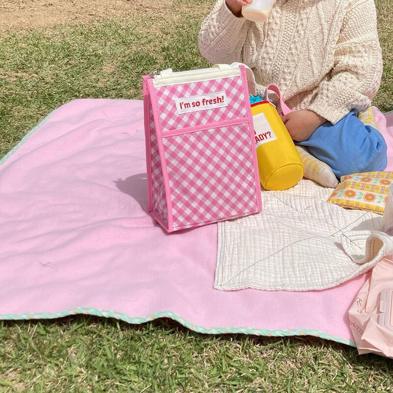 Kids Lunch Bag 2022 New  Korean Plaid Picnic Bag Insulated Fashion Mom Bags