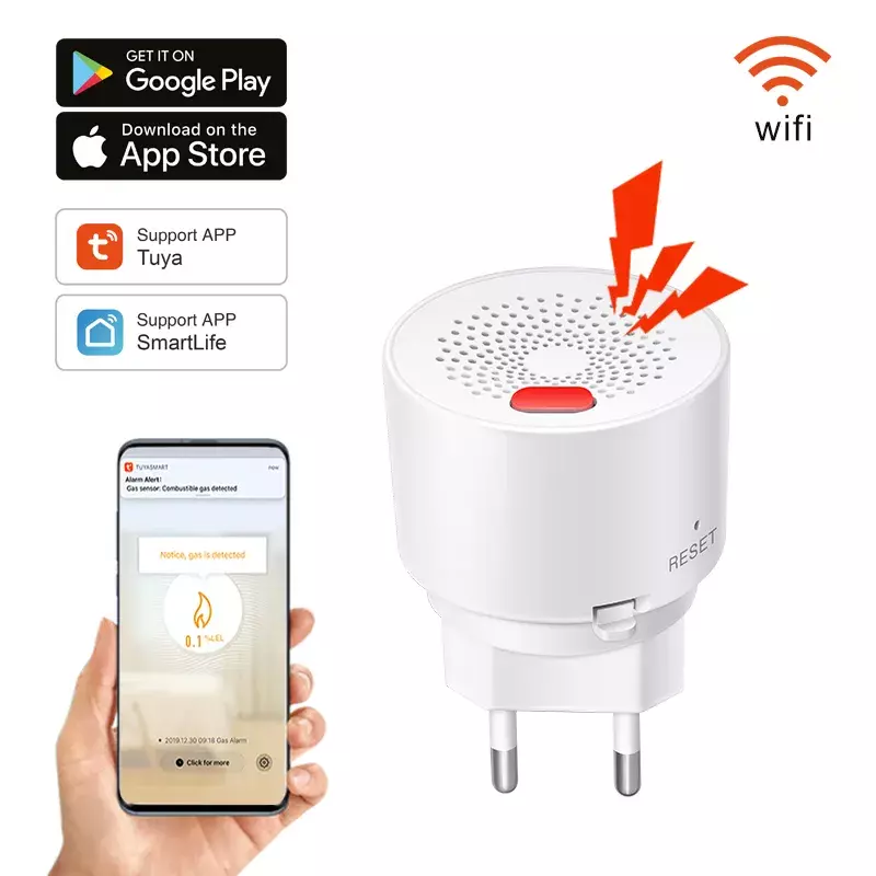 Kolekcja AliExpress Tuya Smart Home Wifi naturalny czujnik gazu palny domowy inteligentny wykrywacz sygnalizator przecieku gaz LPG ochronny zabezpieczający pożarowego