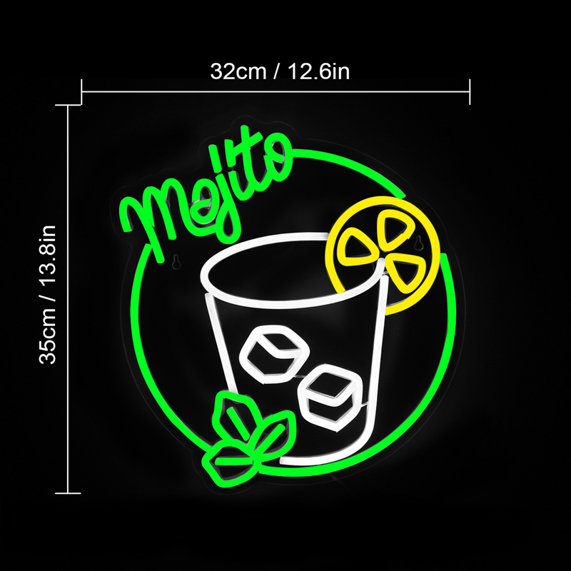 Mojito-Enseigne au néon pour cocktails, enseigne au néon, enseigne au néon LED verte, décoration murale, USB, boîte de nuit, cafés, cuisine, restaurant, fête