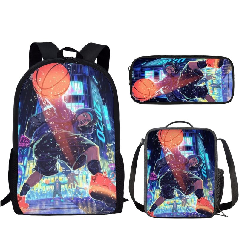 Basketball Muster Kinder Schult asche 3 teile/satz große Kapazität Studenten buch Tasche mit Lunch Bag Bleistift Tasche täglich lässig Rucksack