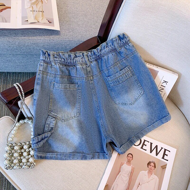 Женские Летние повседневные джинсовые шорты, однобортные шорты в уличном стиле с большими карманами, черного, синего цветов, 6XL