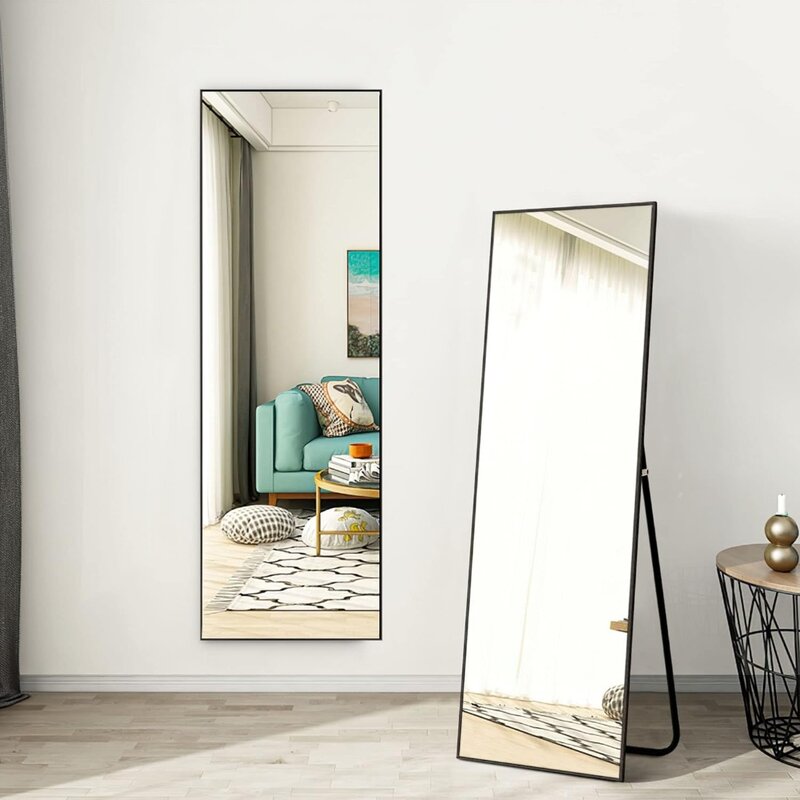 Настенное зеркало, длинное настенное черное прямоугольное зеркало для ванной комнаты, для спальни, гостиной, с горизонтальной/алюминиевой рамой