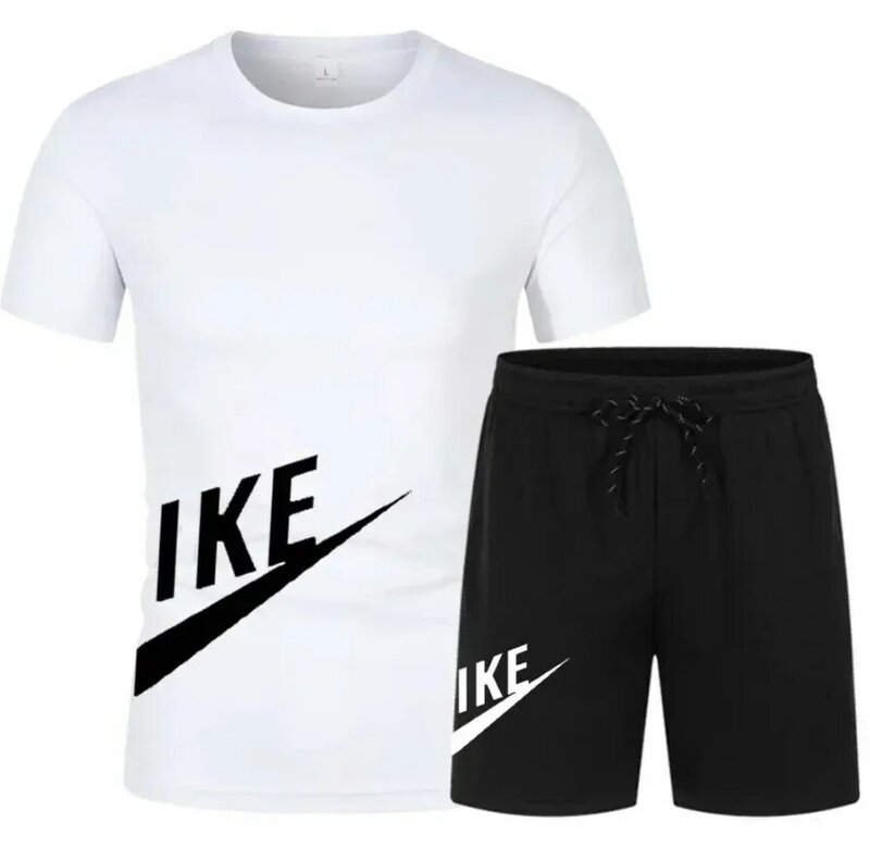 2024 New Summer Men's Sports Set Casual Fitness Jogging Basketball Fashion Short Sleeve T-shirt + Shorts 2 Sets