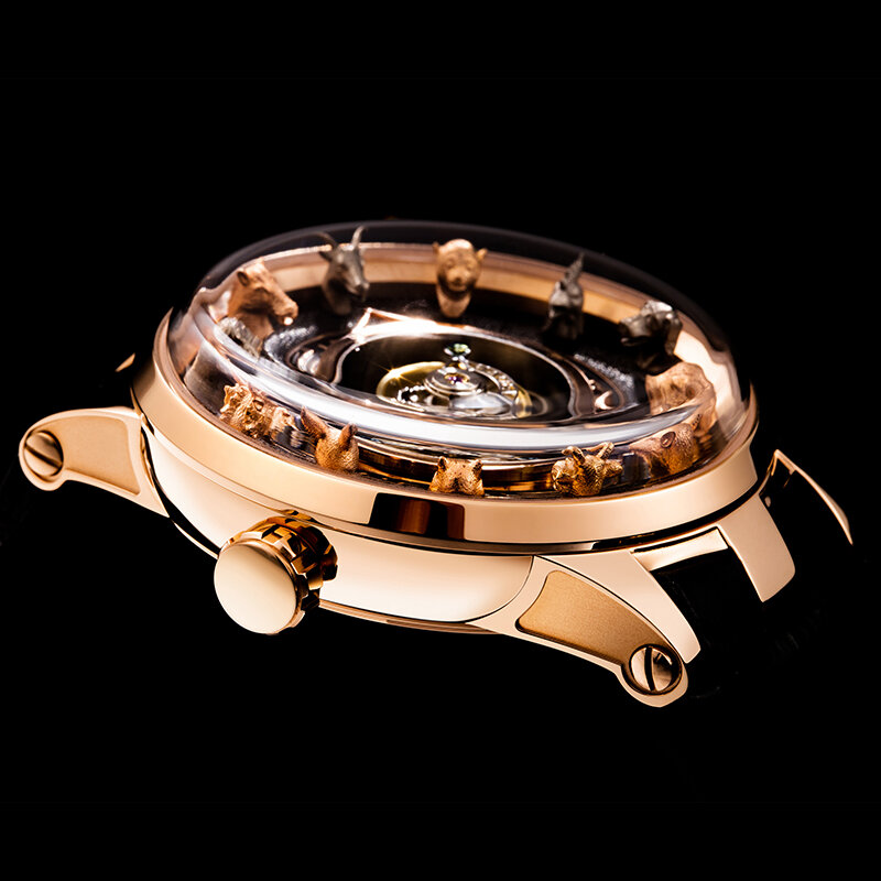 Haofa 센터 뚜르비용 시계 3D 중국어 조디악 동물 조각 수동 뚜르비옹 사파이어 방수 한정판 시계 남자 2000