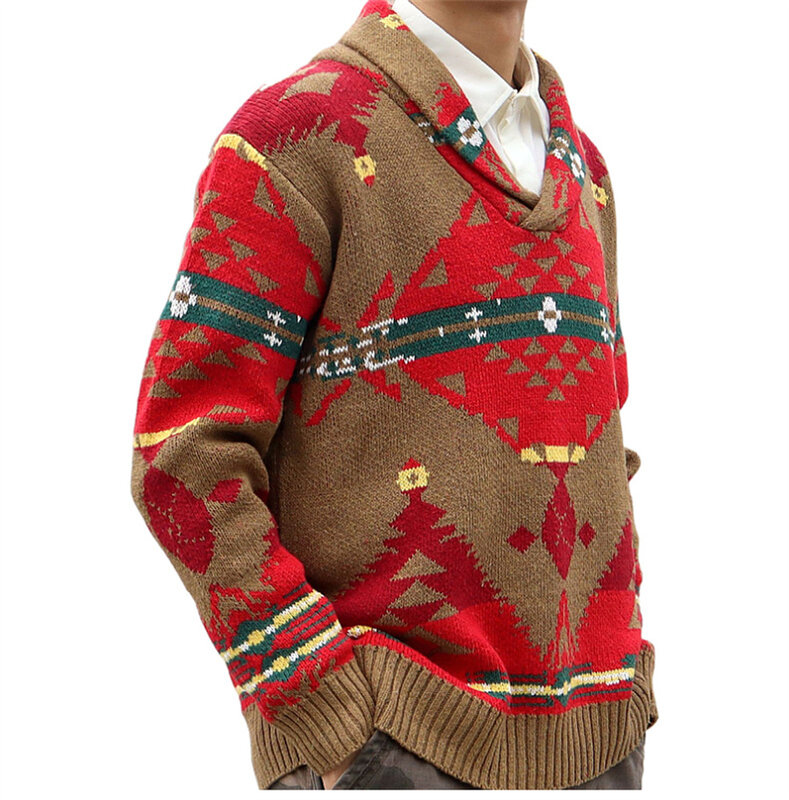 2024 nowe świąteczne żakardowe męskie swetry jesienno-zimowe dzianinowe luźne swetry męskie bluzy casualowe w stylu Streetwear ubrania