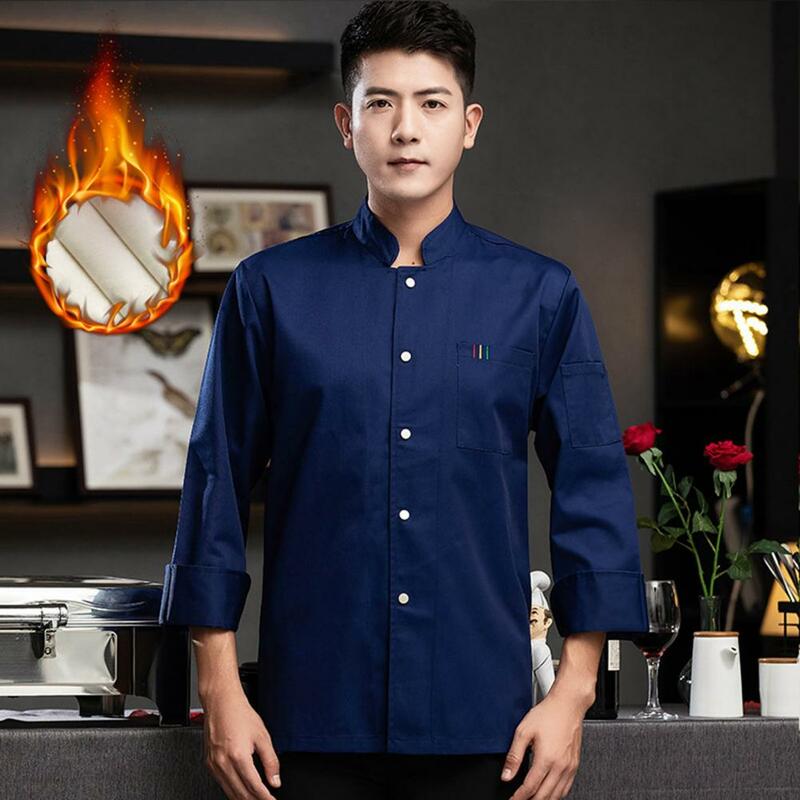 Men's Long Sleeve Chef Uniform Stand Collar Single Breasted Hotel Restaurant Kitchen Uniform French Western Bakery Chef Clothes